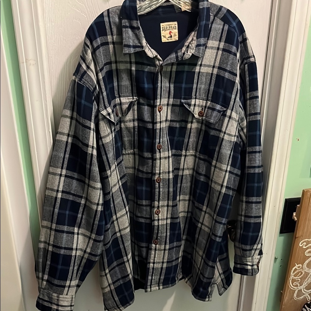 Red head Blue and Gray size 2XL Plaid Shirt Jacket